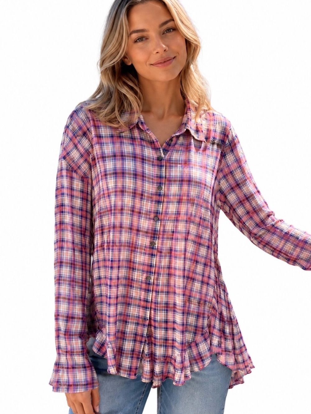 EASEL Stylish Multicolor Plaid Casual Button-Down Shirt long sleeve shirt.